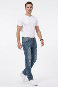 Men's Casual Rip Detail Slim Straight Jeans