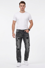 Men's Casual Rip Detail Slim Straight Jeans