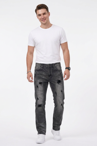 Men's Casual Rip Detail Slim Straight Jeans