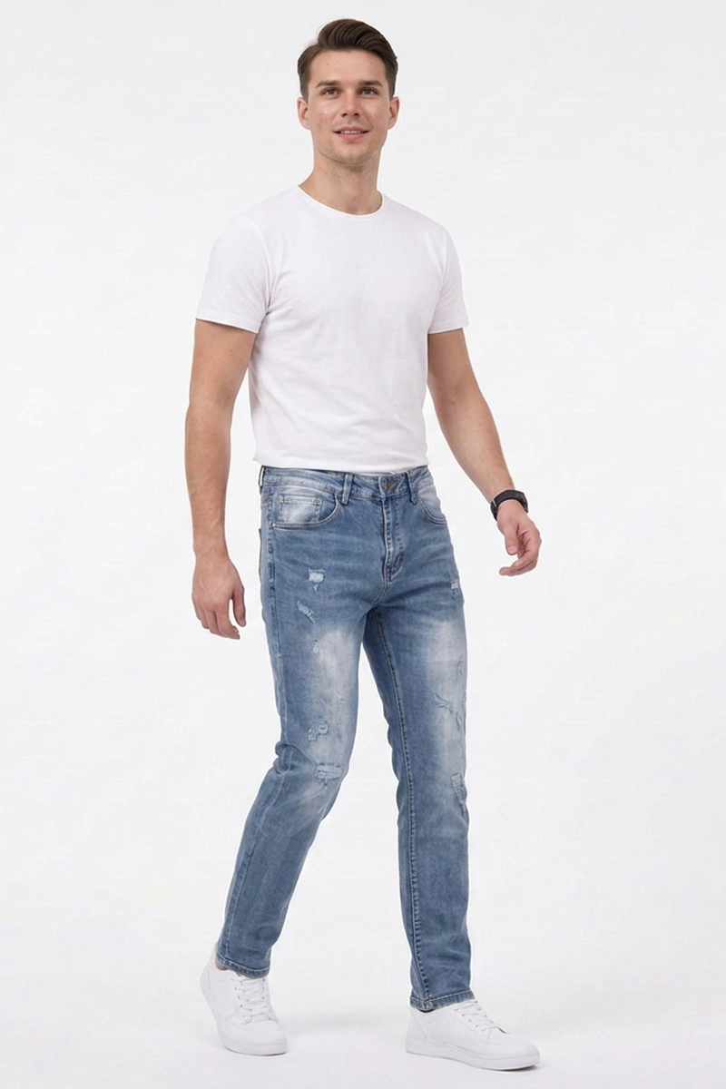 Men's Casual Rip Detail Slim Straight Jeans