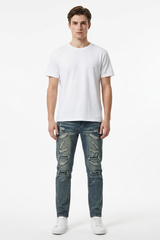 Men's Heavy Distressed Slim Fit Ripped Jeans