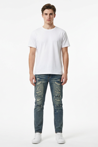 Men's Heavy Distressed Slim Fit Ripped Jeans