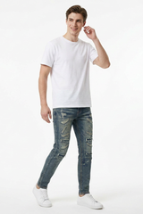 Men's Heavy Distressed Slim Fit Ripped Jeans