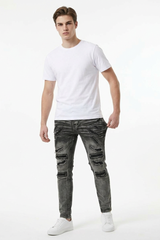 Men's Heavy Distressed Slim Fit Ripped Jeans