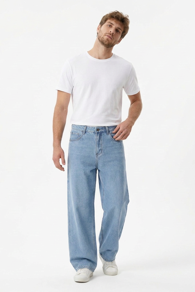 Men's 100% Cotton Relaxed Fit Wide Leg Jeans
