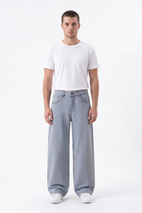 Men's Fall Vintage Light-Wash Baggy Wide-Leg Jeans