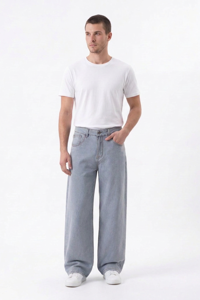 Men's Fall Vintage Light-Wash Baggy Wide-Leg Jeans