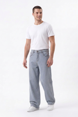 Men's Fall Vintage Light-Wash Baggy Wide-Leg Jeans