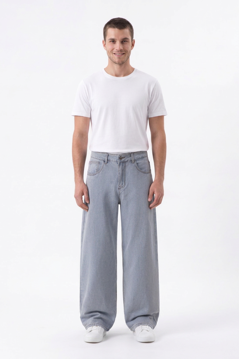 Men's Fall Vintage Light-Wash Baggy Wide-Leg Jeans