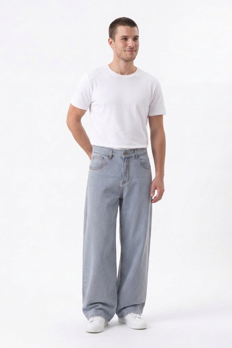 Men's Fall Vintage Light-Wash Baggy Wide-Leg Jeans