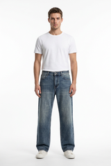 Men's  100% Cotton Vintage Wash Relaxed Straight Leg Jeans
