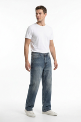 Men's  100% Cotton Vintage Wash Relaxed Straight Leg Jeans