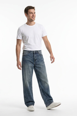 Men's  100% Cotton Vintage Wash Relaxed Straight Leg Jeans