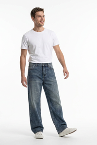 Men's  100% Cotton Vintage Wash Relaxed Straight Leg Jeans
