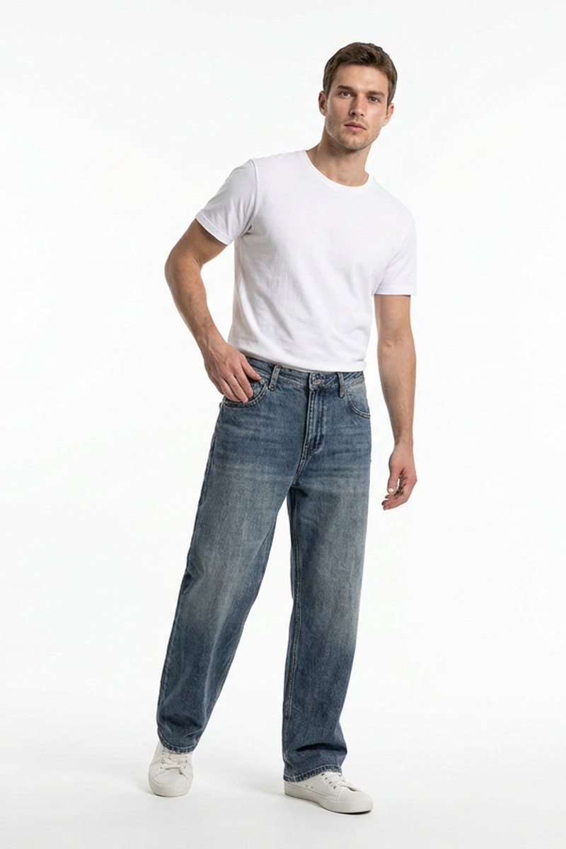 Men's  100% Cotton Vintage Wash Relaxed Straight Leg Jeans