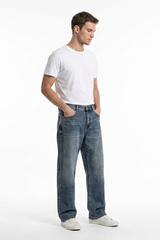 Men's  100% Cotton Vintage Wash Relaxed Straight Leg Jeans