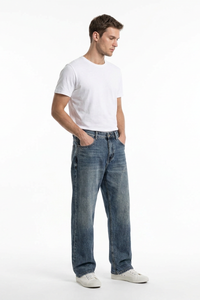 Men's  100% Cotton Vintage Wash Relaxed Straight Leg Jeans