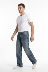 Men's  100% Cotton Vintage Wash Relaxed Straight Leg Jeans