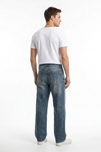 Men's  100% Cotton Vintage Wash Relaxed Straight Leg Jeans
