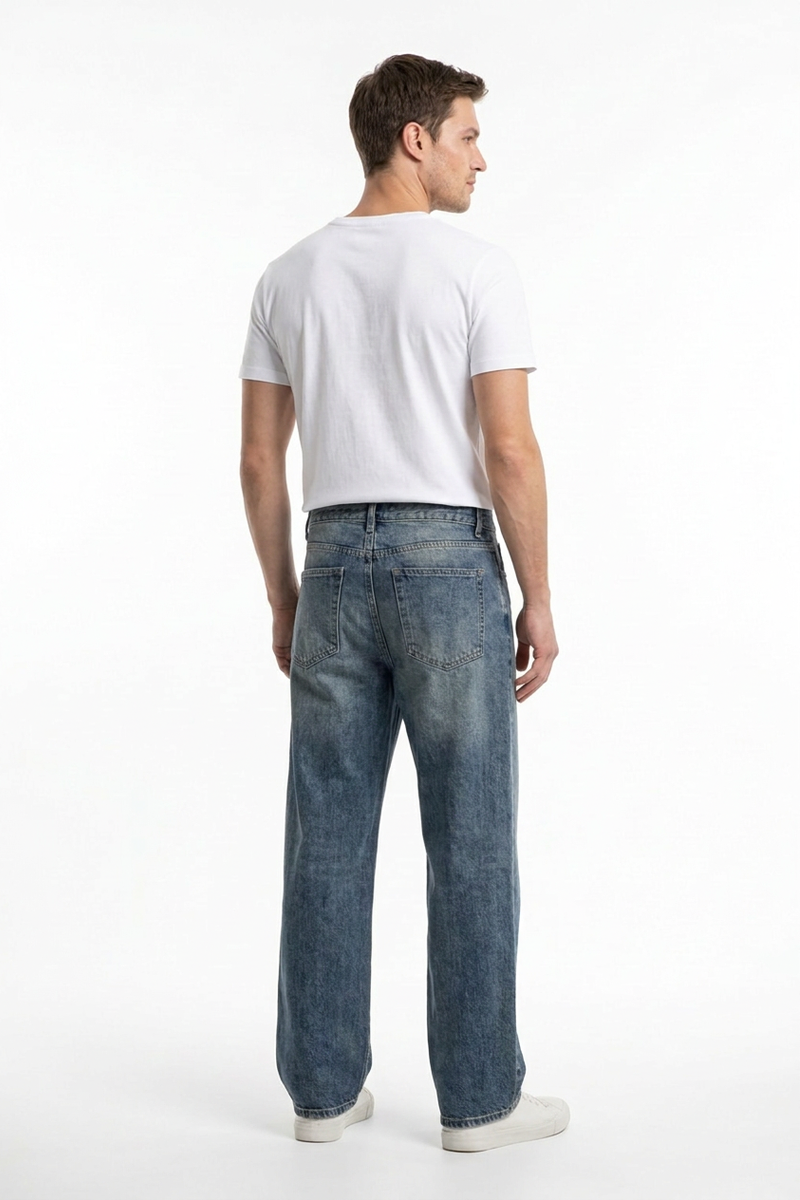 Men's  100% Cotton Vintage Wash Relaxed Straight Leg Jeans