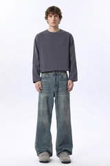 Men's 100% Cotton Dirty Washed Relaxed Straight Leg Jeans