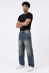 Men's Dirty Wash Graffiti Straight Leg Jeans