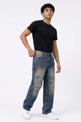 Men's Dirty Wash Graffiti Straight Leg Jeans