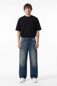 Men's Classic Blue Wash High Waist Straight Leg Jeans