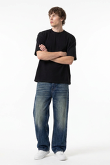Men's Classic Blue Wash High Waist Straight Leg Jeans