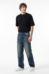 Men's Classic Blue Wash High Waist Straight Leg Jeans