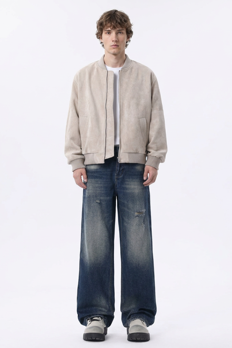 Men's Distressed Ripped Relaxed Straight Leg Jeans