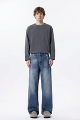 Men's 100% Cotton Distressed High Waist Wide Leg Jeans