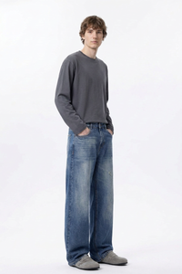 Men's 100% Cotton Distressed High Waist Wide Leg Jeans