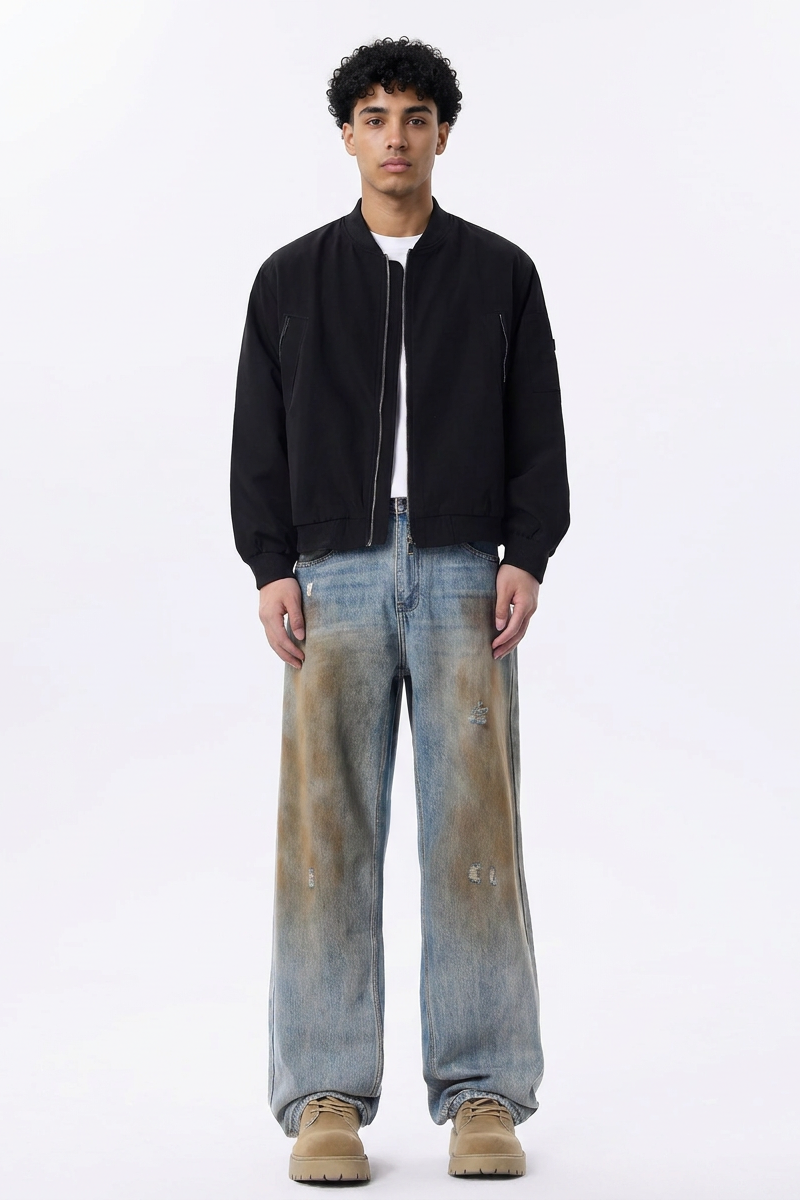 Men's  100% Cotton Dirty Wash Relaxed Straight Leg Jeans