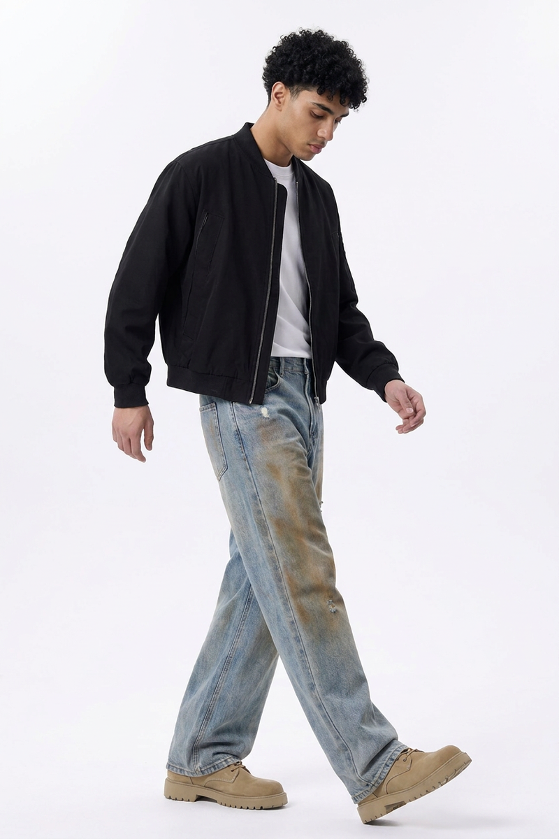Men's  100% Cotton Dirty Wash Relaxed Straight Leg Jeans
