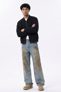 Men's  100% Cotton Dirty Wash Relaxed Straight Leg Jeans