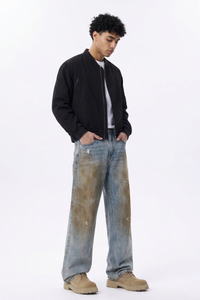 Men's  100% Cotton Dirty Wash Relaxed Straight Leg Jeans