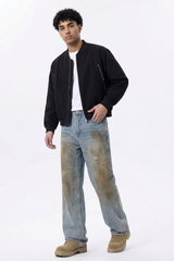 Men's  100% Cotton Dirty Wash Relaxed Straight Leg Jeans