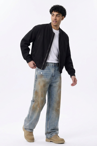 Men's  100% Cotton Dirty Wash Relaxed Straight Leg Jeans