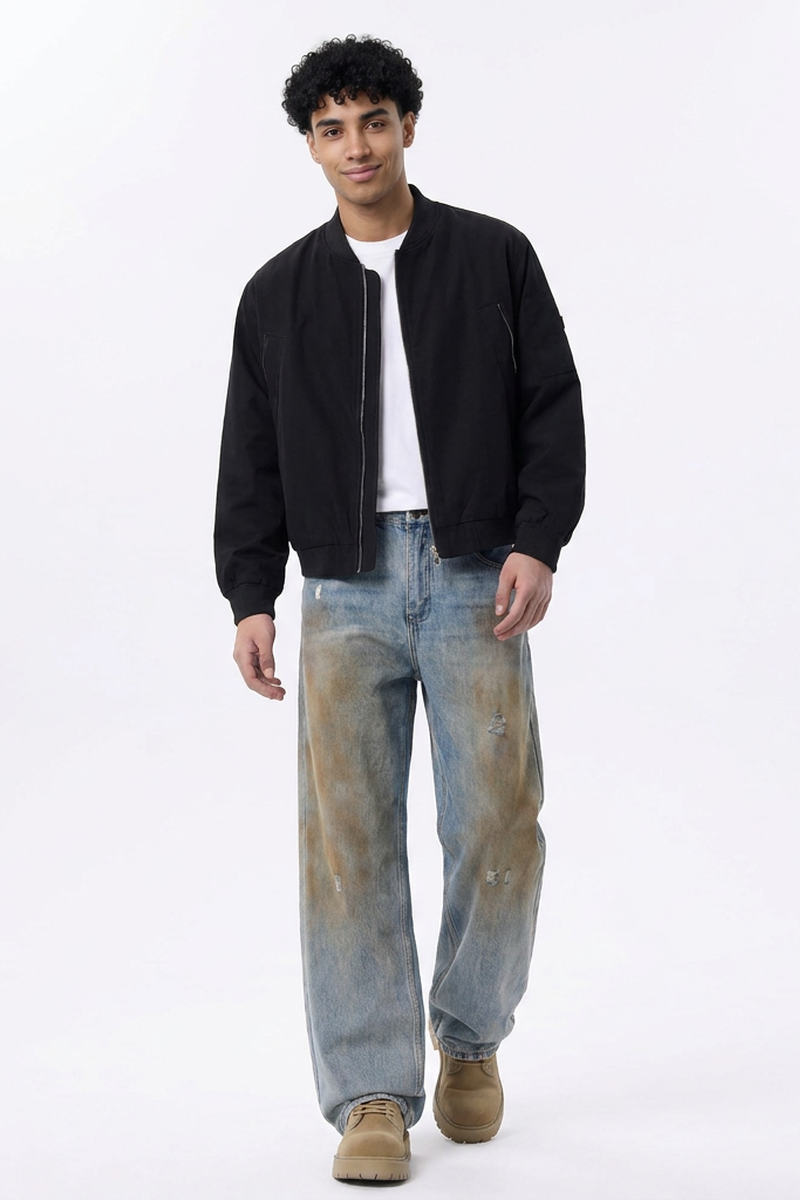 Men's  100% Cotton Dirty Wash Relaxed Straight Leg Jeans