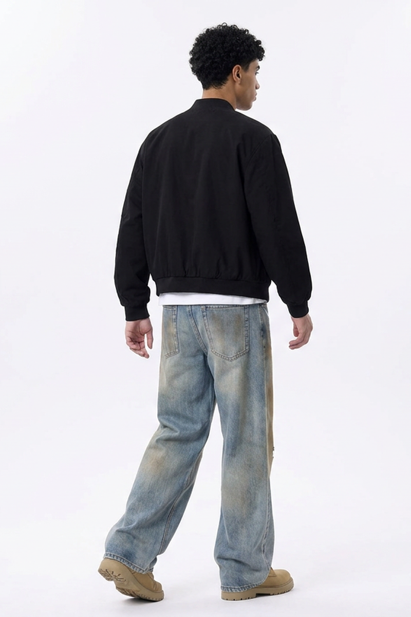 Men's  100% Cotton Dirty Wash Relaxed Straight Leg Jeans