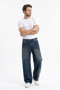 Men's 100% Cotton Washed Relaxed Straight Leg Jeans