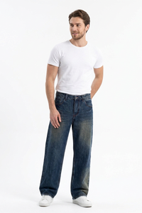 Men's 100% Cotton Washed Relaxed Straight Leg Jeans