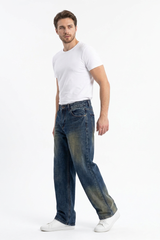 Men's 100% Cotton Washed Relaxed Straight Leg Jeans