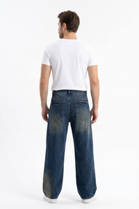 Men's 100% Cotton Washed Relaxed Straight Leg Jeans