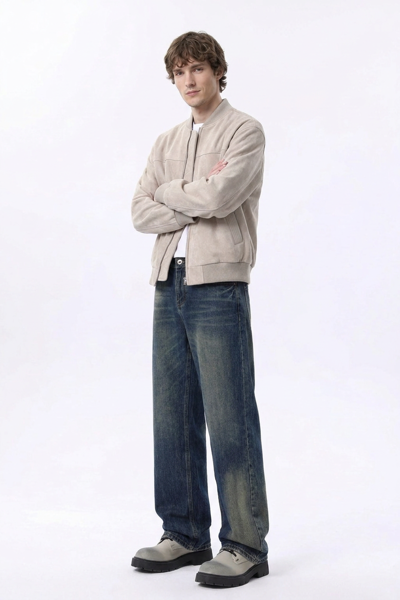 Men's 100% Cotton Vintage Wash Straight Leg Jeans