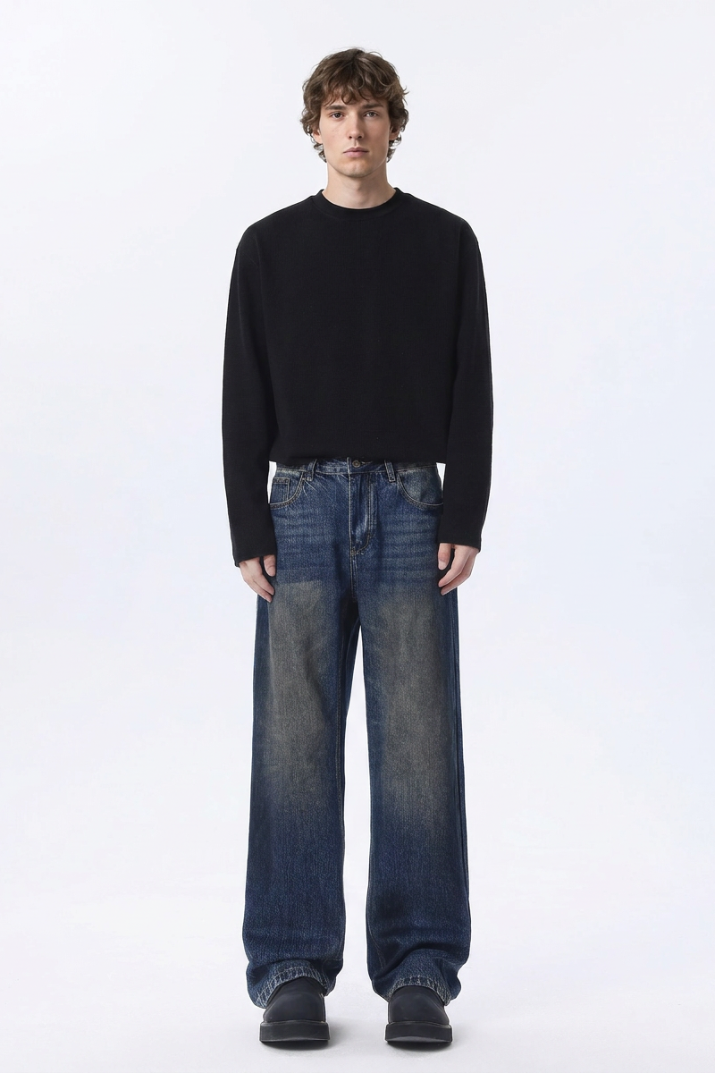 Men's 100% Cotton Dirty Wash Straight Leg Jeans