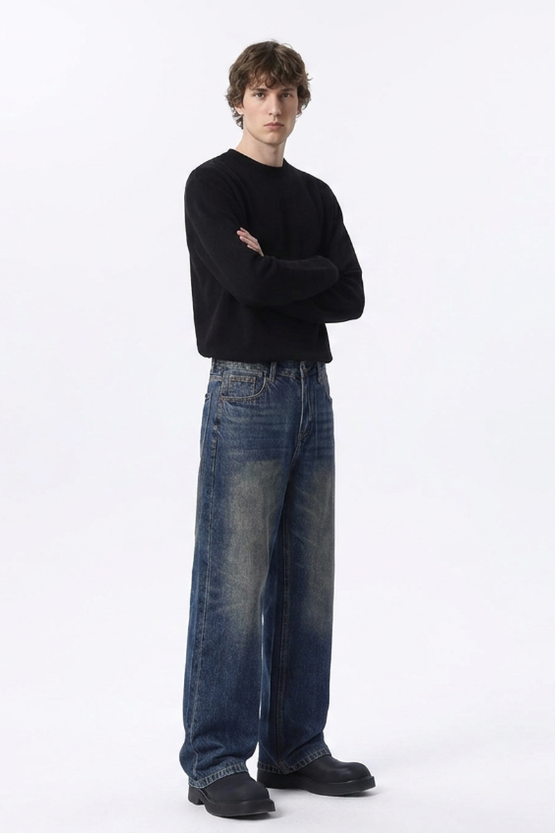 Men's 100% Cotton Dirty Wash Straight Leg Jeans