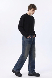 Men's 100% Cotton Dirty Wash Straight Leg Jeans