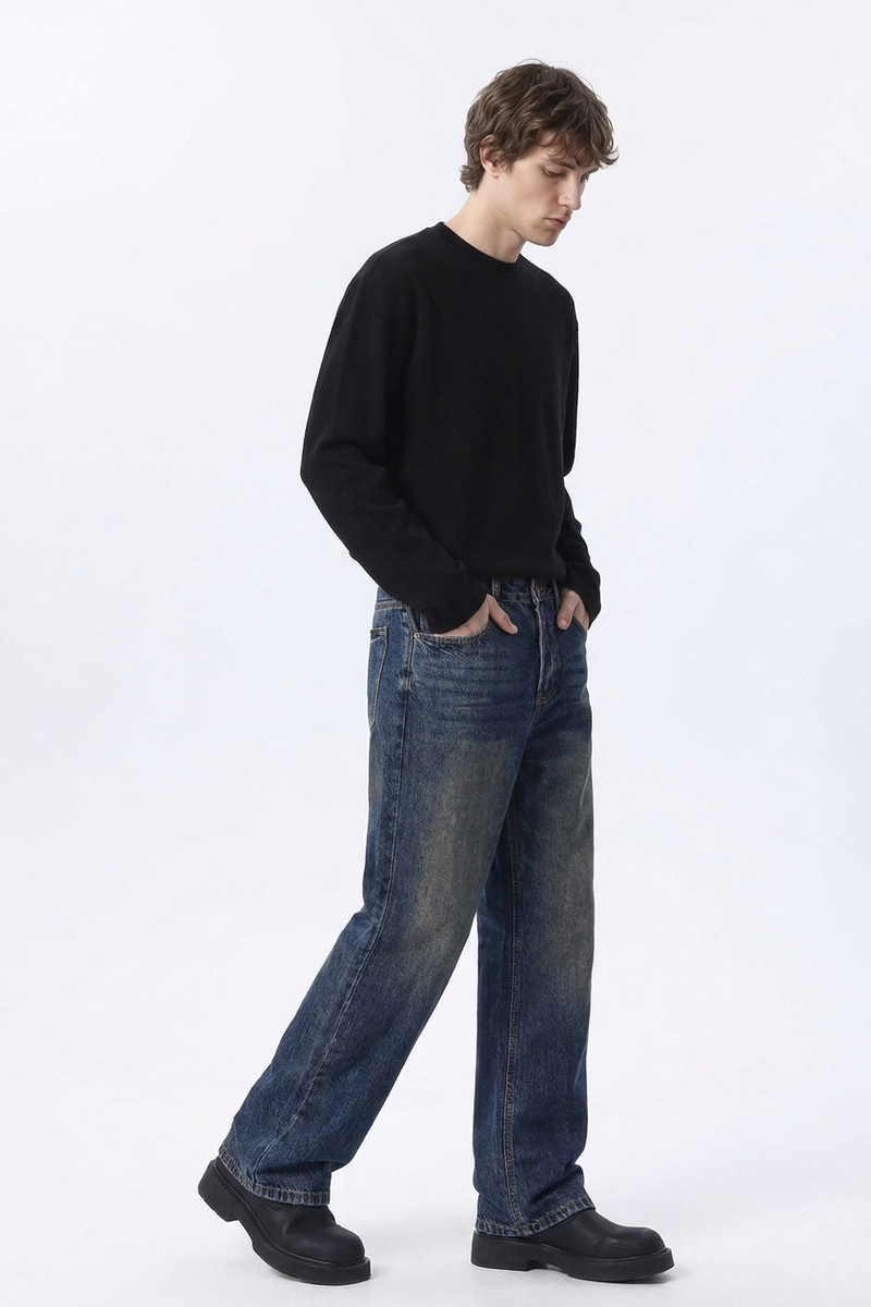 Men's 100% Cotton Dirty Wash Straight Leg Jeans